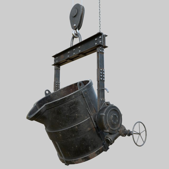 Foundry metal bucket hanging on chain 3D Model .c4d .max .obj .3ds .fbx .stl .blend 