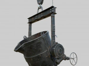 Seau en m&eacute;tal de fonderie accroch&eacute; &agrave; une cha&icirc;ne Modèle 3D