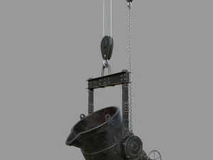 Foundry metal bucket hanging on chain 3D Model