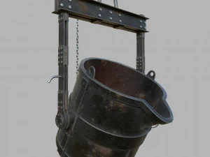Foundry metal bucket hanging on chain 3D Model