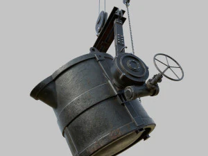 Foundry metal bucket hanging on chain 3D Model