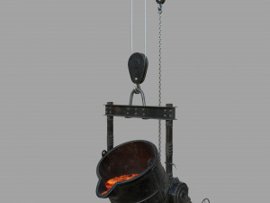 Foundry metal bucket hanging on chain 3D Model