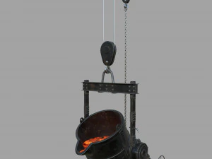 Foundry metal bucket hanging on chain 3D Model