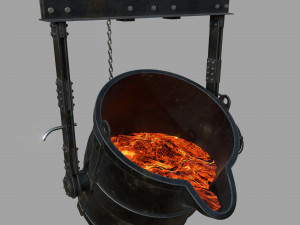 Foundry metal bucket hanging on chain 3D Model