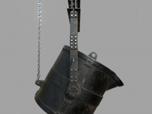 Foundry metal bucket hanging on chain 3D Model
