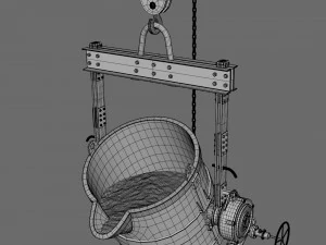 Foundry metal bucket hanging on chain 3D Model