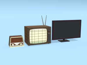 low poly cartoon modern tv - retro tv - retro radio pack 3D 모델