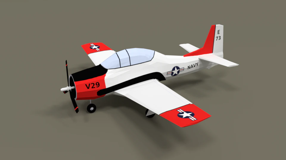 low poly t-28 trojan training airplane 3D Model .c4d .max .obj .3ds .fbx .stl .blend