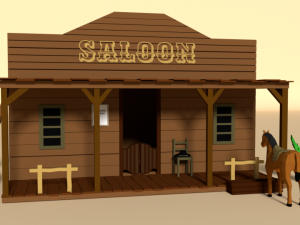 low poly cartoon saloon - western scene Model 3D