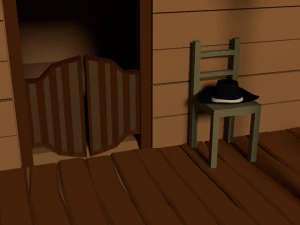 low poly cartoon saloon - western scene 3D Model