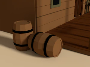low poly cartoon saloon - western scene 3D Model