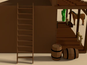 low poly cartoon saloon - western scene 3D Model