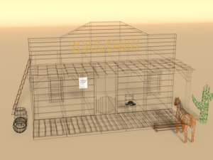 low poly cartoon saloon - western scene Model 3D