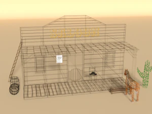 low poly cartoon saloon - western scene 3D Model