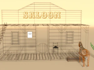 low poly cartoon saloon - western scene 3D Model