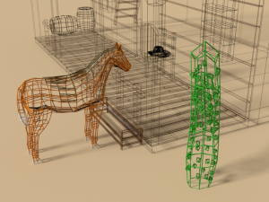 low poly cartoon saloon - western scene Model 3D