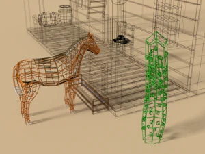 low poly cartoon saloon - western scene 3D Model