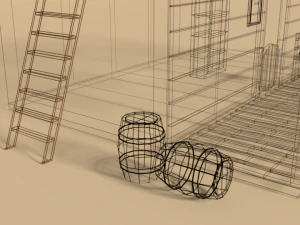 low poly cartoon saloon - western scene 3D Model