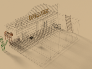 low poly cartoon saloon - western scene Model 3D