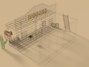 low poly cartoon saloon - western scene 3D Model