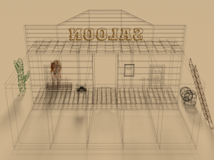 low poly cartoon saloon - western scene Model 3D