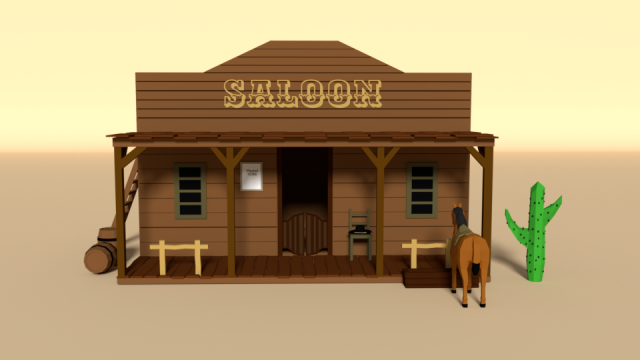 low poly cartoon saloon - western scene Model 3D .c4d .max .obj .3ds .fbx .stl .blend 