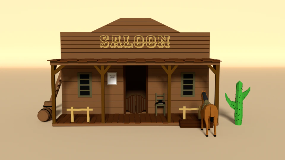 low poly cartoon saloon - western scene 3D Model .c4d .max .obj .3ds .fbx .stl .blend