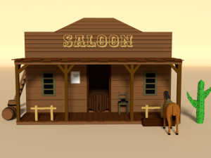 low poly cartoon saloon - western scene Modèle 3D