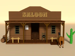 sal&atilde;o de desenho animado low poly - cena ocidental Modelo 3D