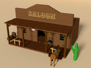 low poly cartoon saloon - western scene Model 3D