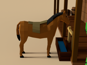 low poly cartoon saloon - western scene Model 3D