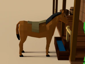 low poly cartoon saloon - western scene 3D Model