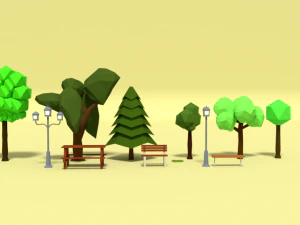 low poly cartoon park assets pack 3D Model
