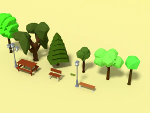 low poly cartoon park assets pack 3D Model