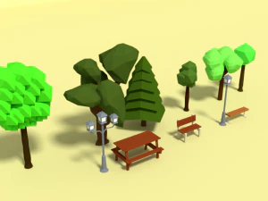 low poly cartoon park assets pack 3D Model