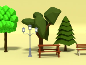 low poly cartoon park assets pack 3D Model