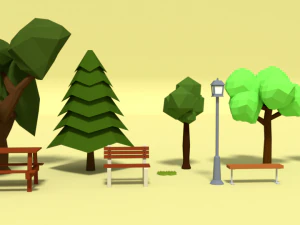low poly cartoon park assets pack 3D Model