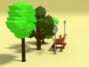 low poly cartoon park assets pack 3D Model