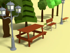 low poly cartoon park assets pack 3D Model