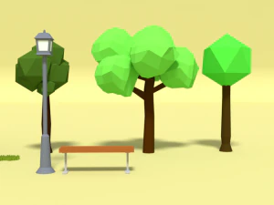 low poly cartoon park assets pack 3D Model