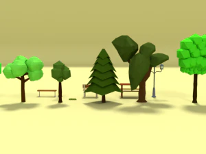 low poly cartoon park assets pack 3D Model