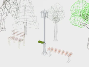low poly cartoon park assets pack 3D Model
