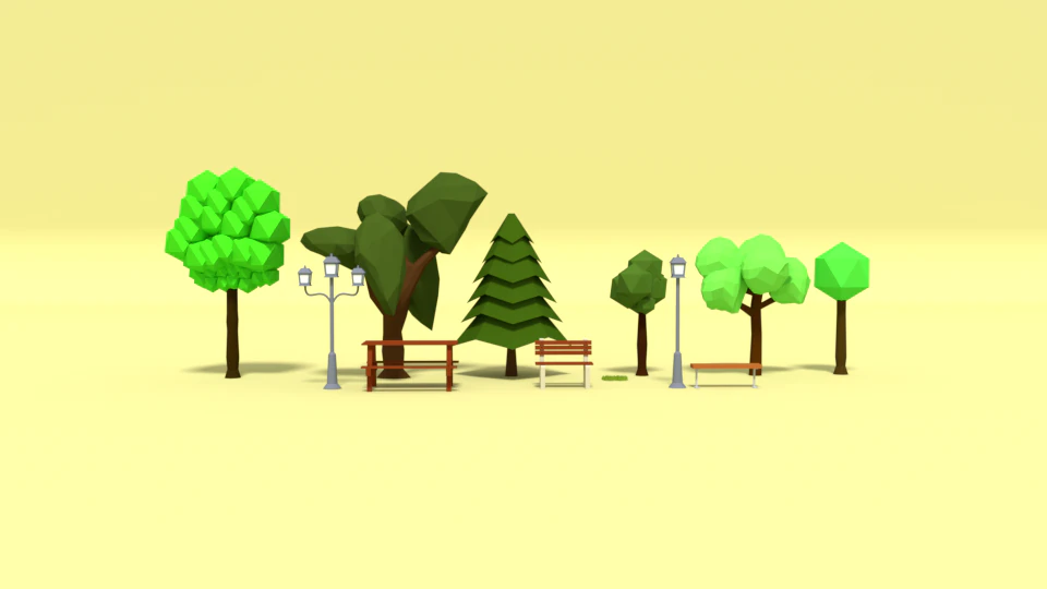 low poly cartoon park assets pack 3D Model .c4d .max .obj .3ds .fbx .stl .blend 