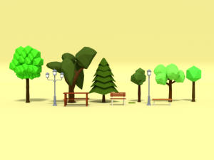 low poly cartoon park assets pack 3D Model