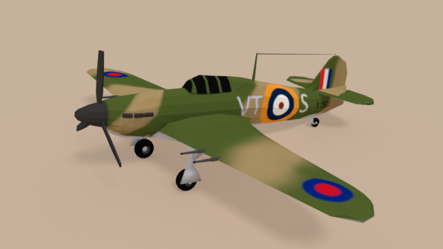low poly hawker hurricane mk ii ww2 airplane Modello 3D .c4d .max .obj .3ds .fbx .stl .blend 