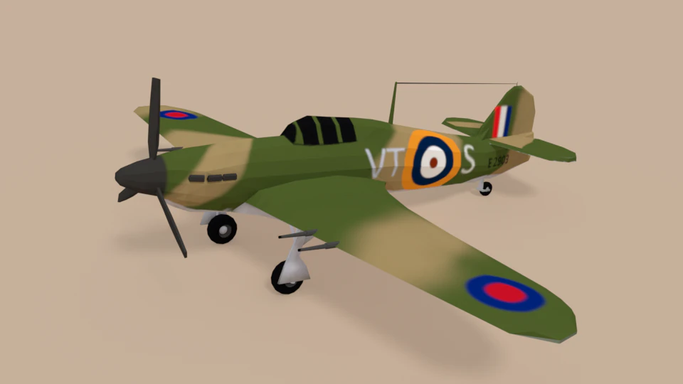 low poly hawker hurricane mk ii ww2 airplane 3D Model .c4d .max .obj .3ds .fbx .stl .blend