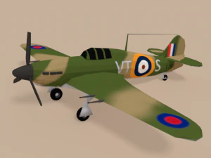 aereo low poly hawker hurricane mk ii ww2 Modello 3D