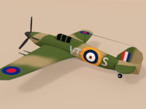 low poly hawker hurricane mk ii ww2 airplane Modello 3D