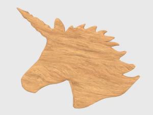low poly unicorn wooden silhouette head decorative object 3D Model