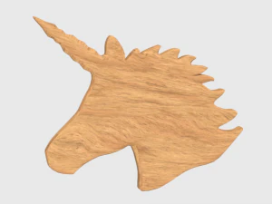 low poly unicorn wooden silhouette head decorative object 3D Model
